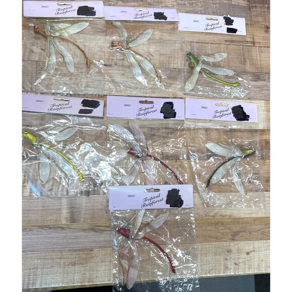 Tropical Rainforest Dragonfly Ornaments Assorted Colors Set Of 7 Crafting - Picture 1 of 6